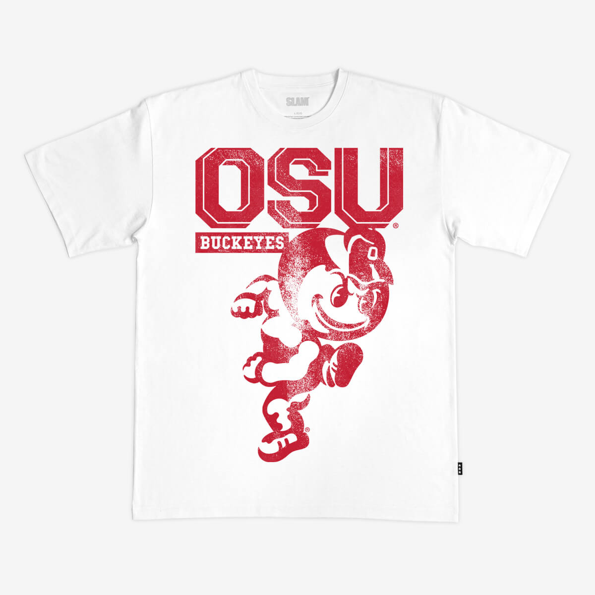 SLAM Ohio State Buckeyes White Monochromatic Distressed Mascot Short Sleeve T Shirt, White, Size M