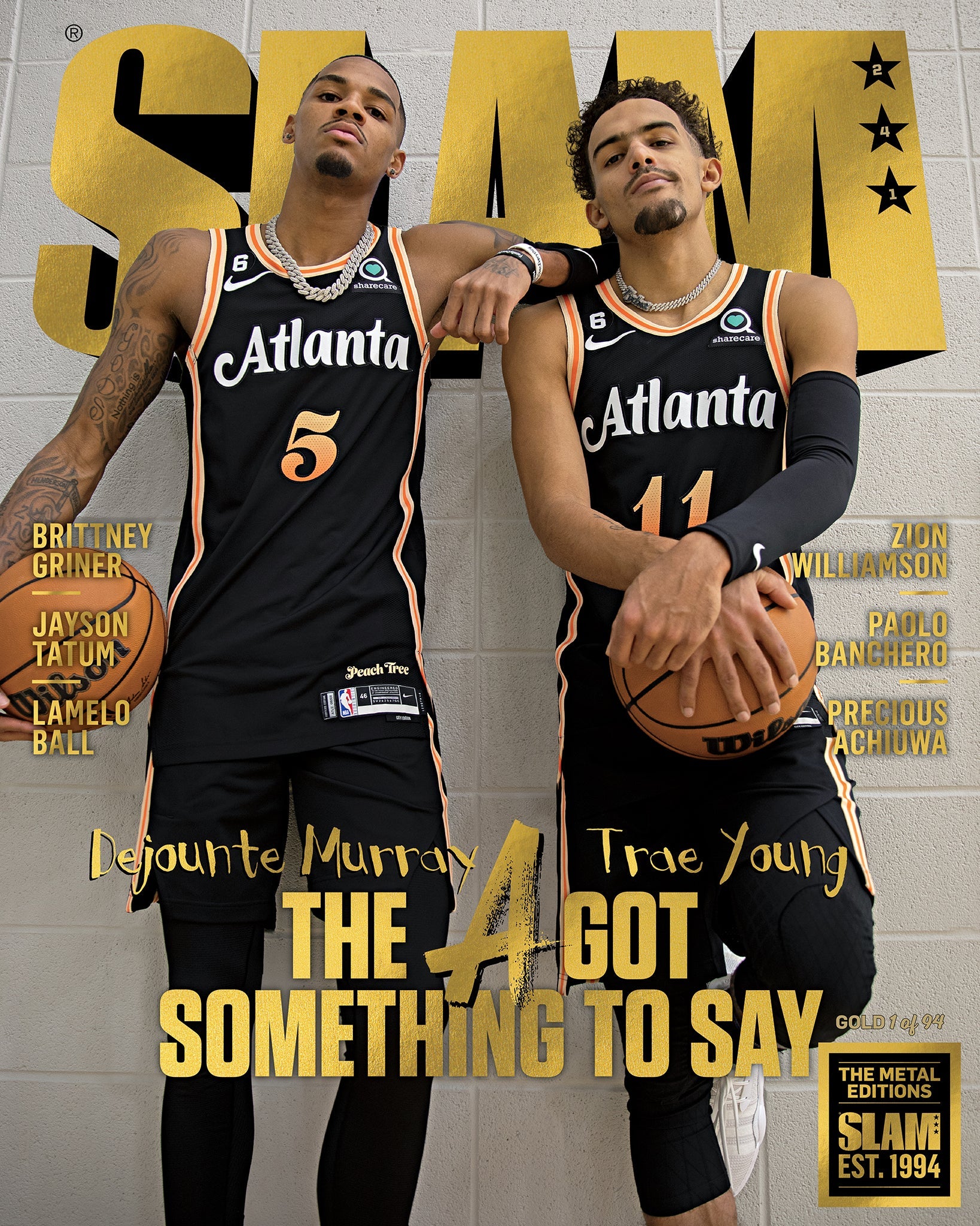 GOLD METAL: SLAM 241 - Trae Young + Dejounte Murray (#d/94) - SLAM Goods