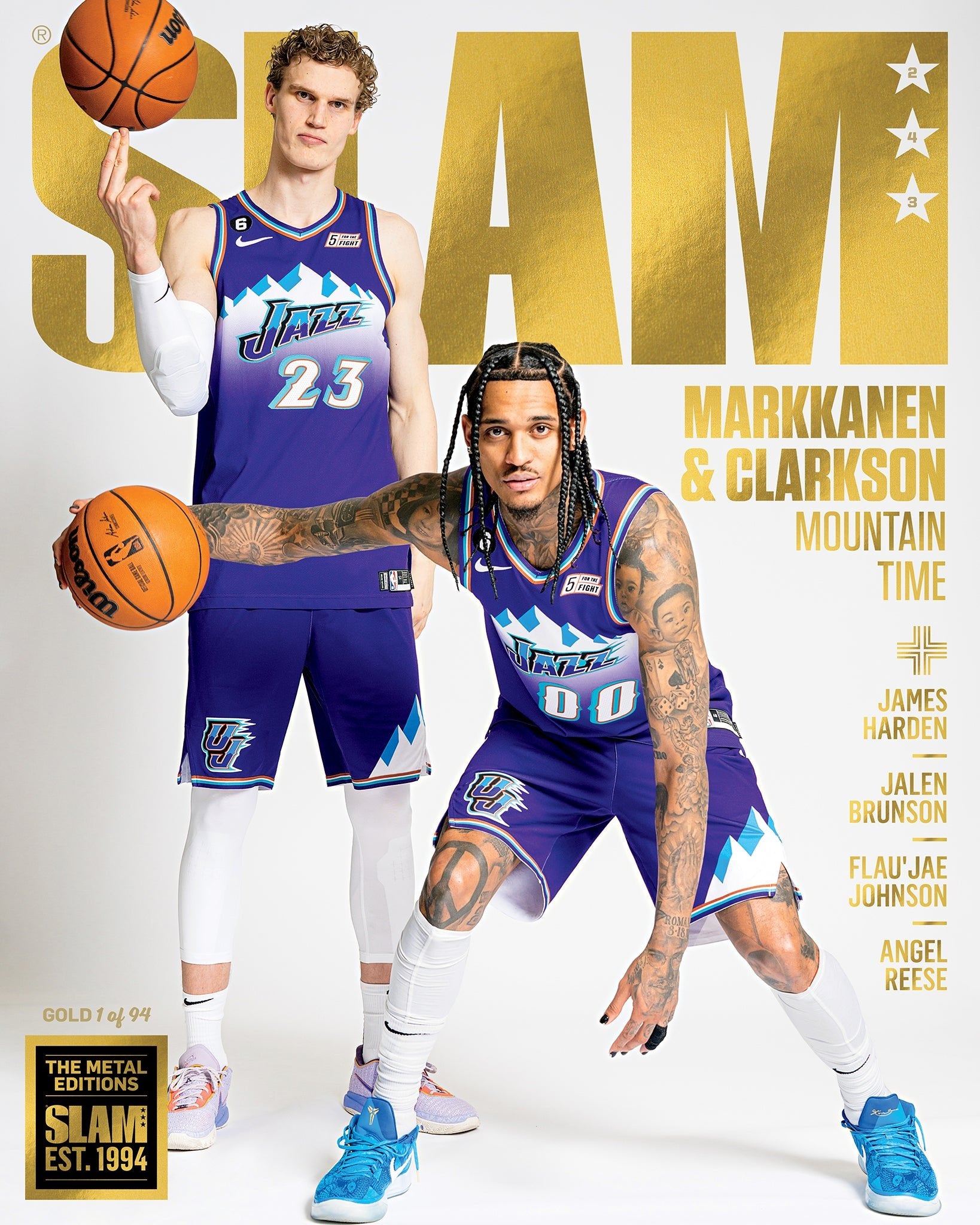 GOLD METAL: SLAM 243 - Lauri Markkanen + Jordan Clarkson (#d/94) - SLAM Goods