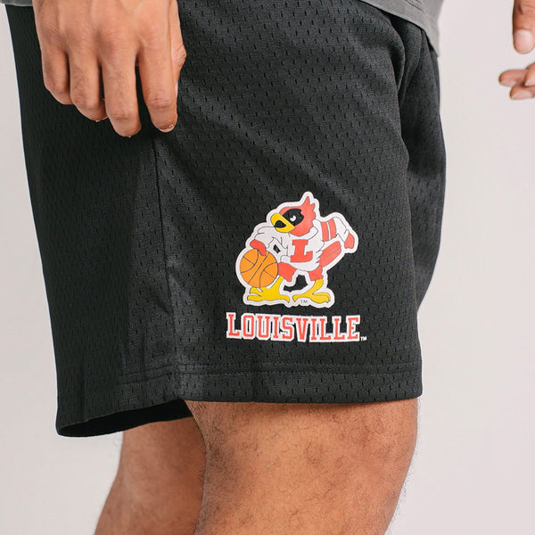 Louisville Cardinals Basketball Red Game Used Dunking Bird Throwback Shorts  L