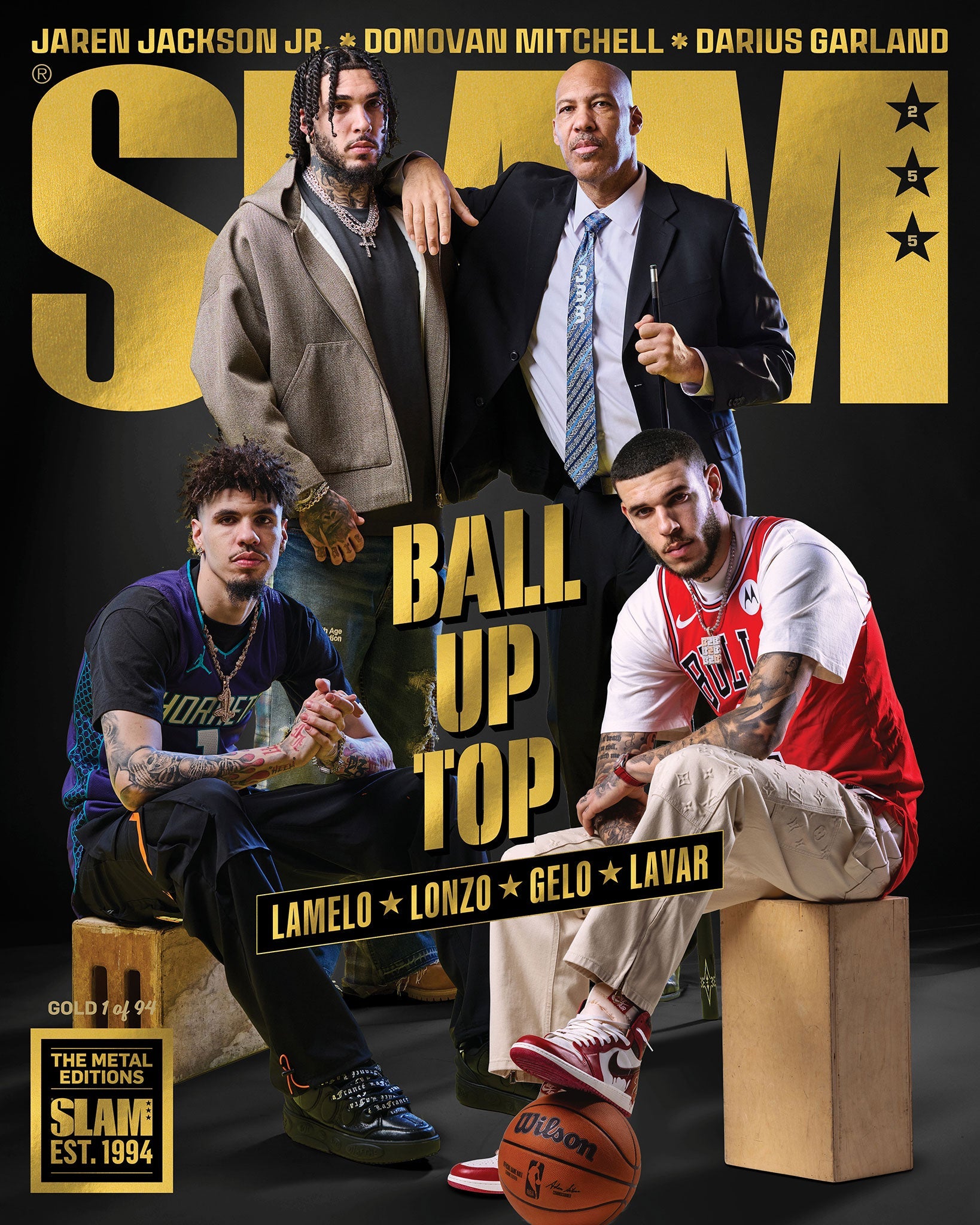 GOLD METAL: SLAM 255 - LaMelo, Lonzo, LiAngelo, LaVar (#d/94) - SLAM Goods