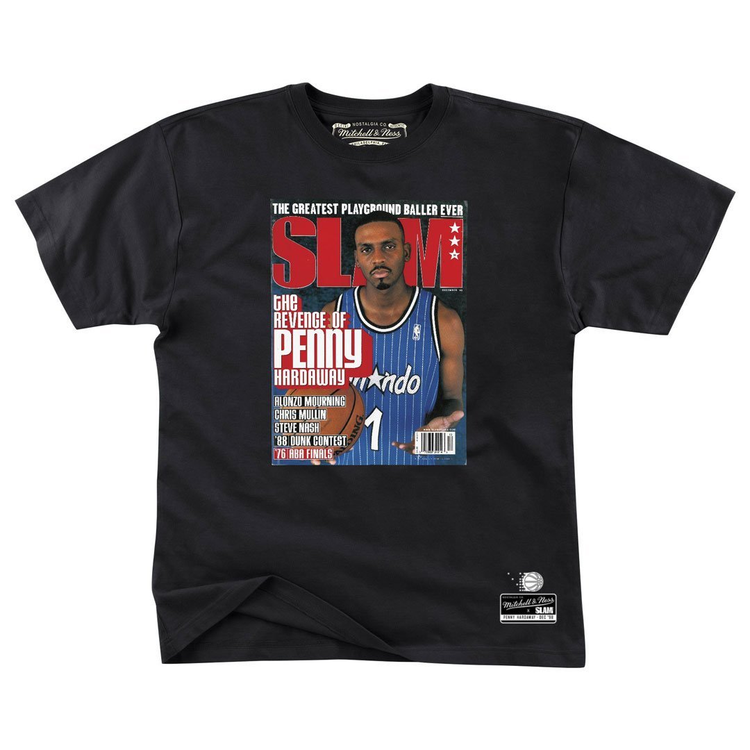 Mitchell and Ness Men's Slam Magazine Penny Hardaway Cover Graphic T-Shirt in Black/Black Size Medium | 100% Cotton/Jersey